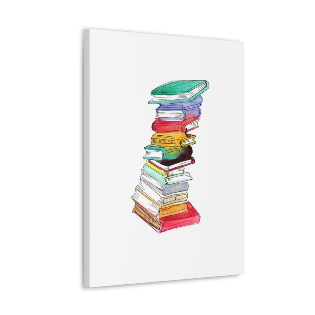 Pink And Grey Watercolor Book Stack - Canvas Print
